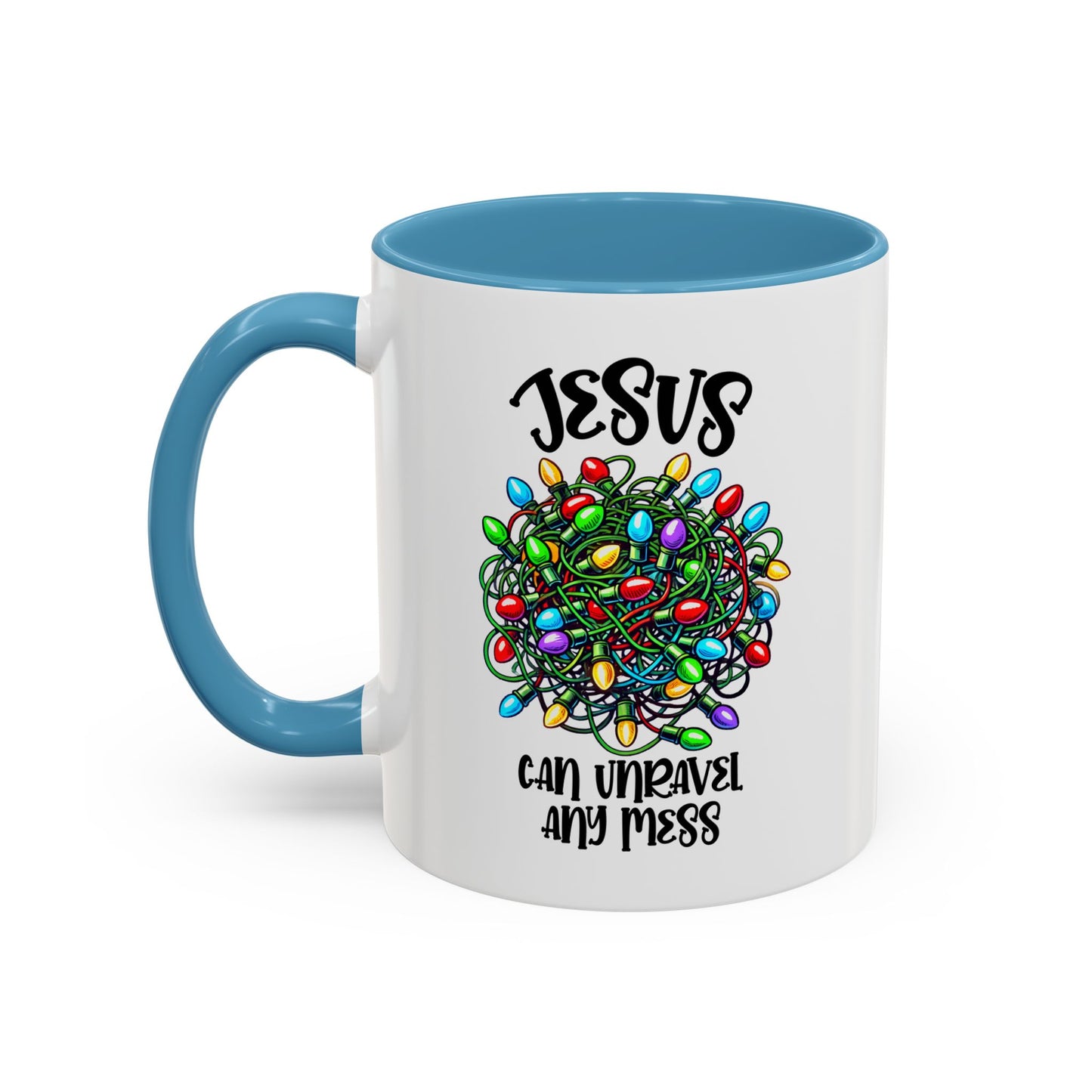 Jesus Can Unravel Any Mess Accent Coffee Mug (11, 15oz)