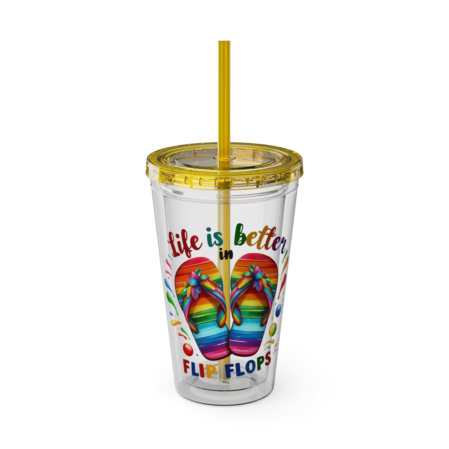 Life is Better in Flip Flops Sunsplash Tumbler with Straw, 16oz