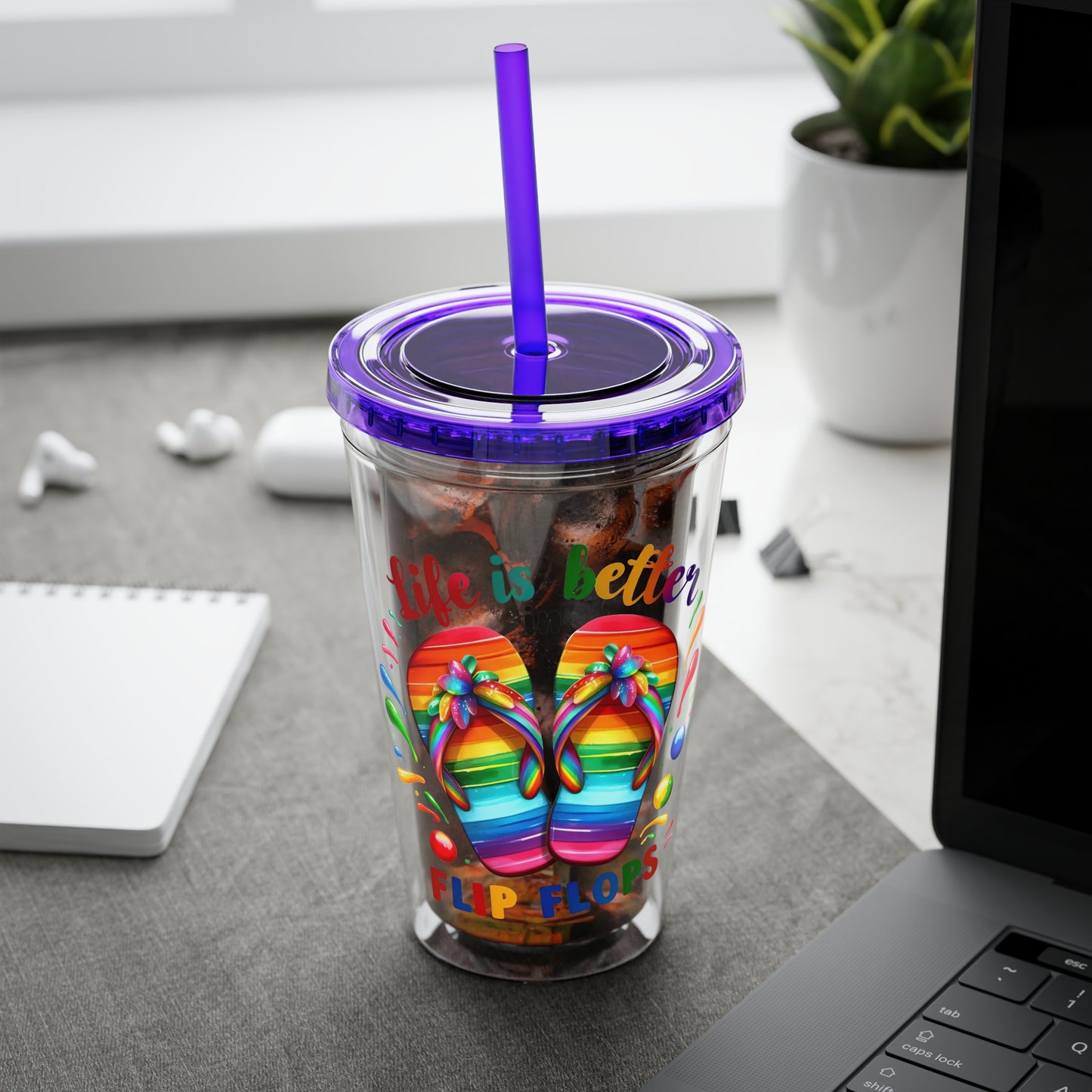 Life is Better in Flip Flops Sunsplash Tumbler with Straw, 16oz