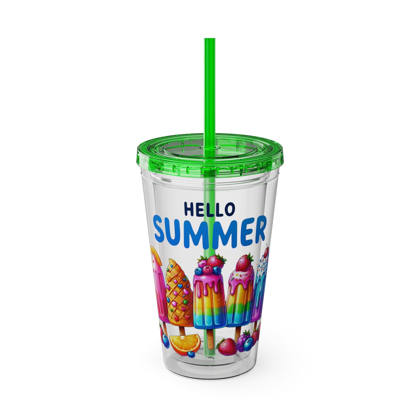 Hello Summer Sunsplash Tumbler with Straw, 16oz