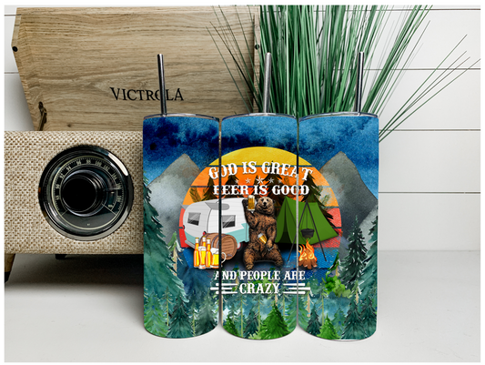 God is Great Camping Bear Tumbler