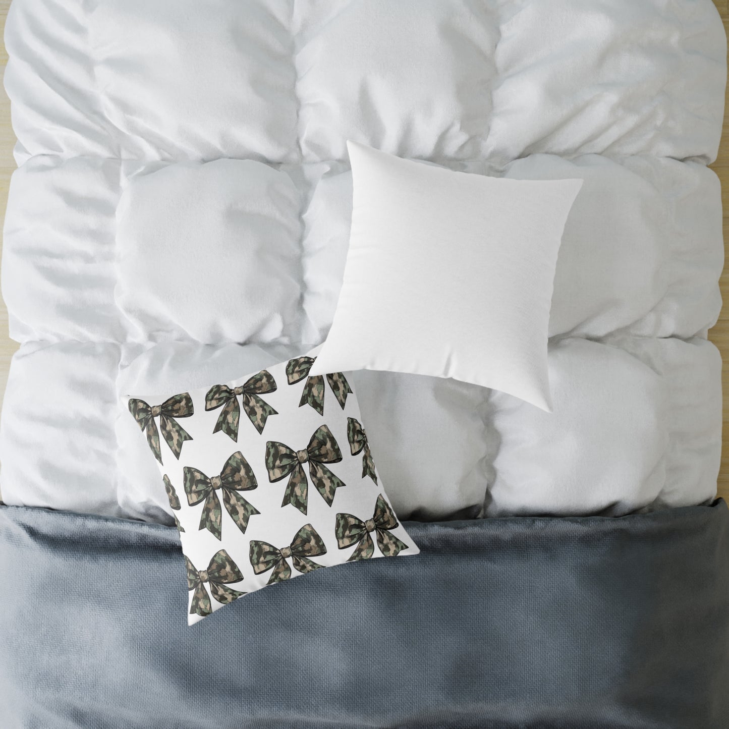 Croquette Camo Bows Square Poly Canvas Pillow