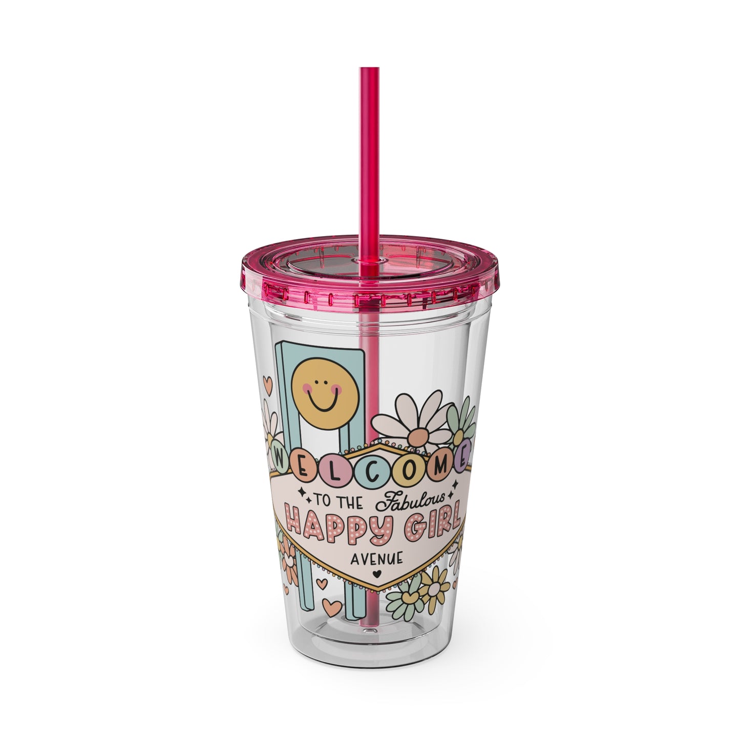 Happy Girl Sunsplash Tumbler with Straw, 16oz