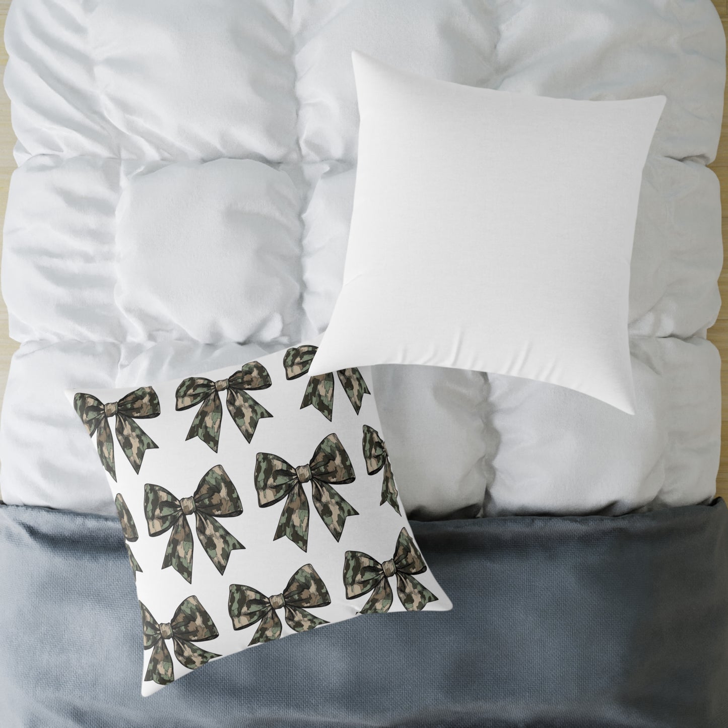 Croquette Camo Bows Square Poly Canvas Pillow