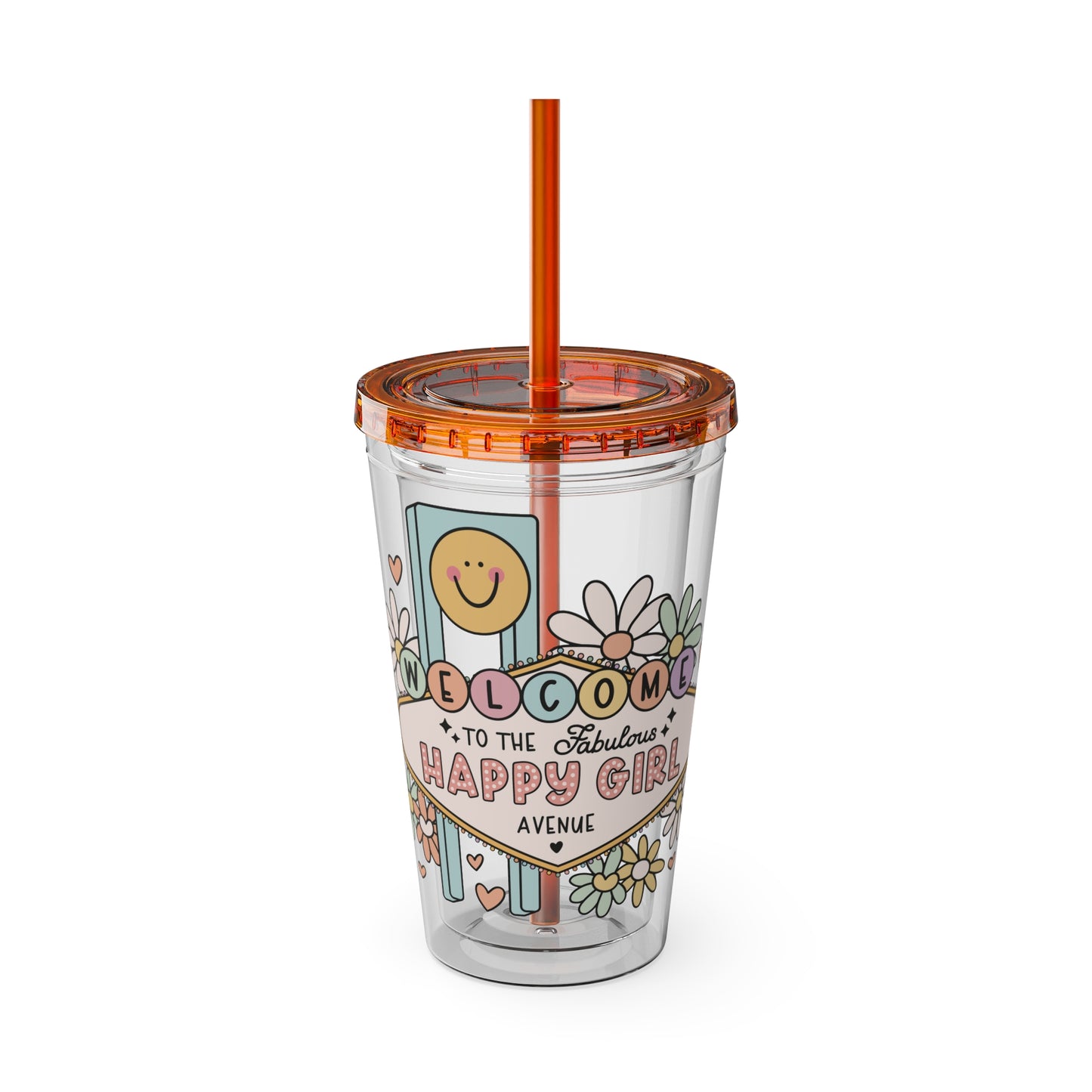 Happy Girl Sunsplash Tumbler with Straw, 16oz