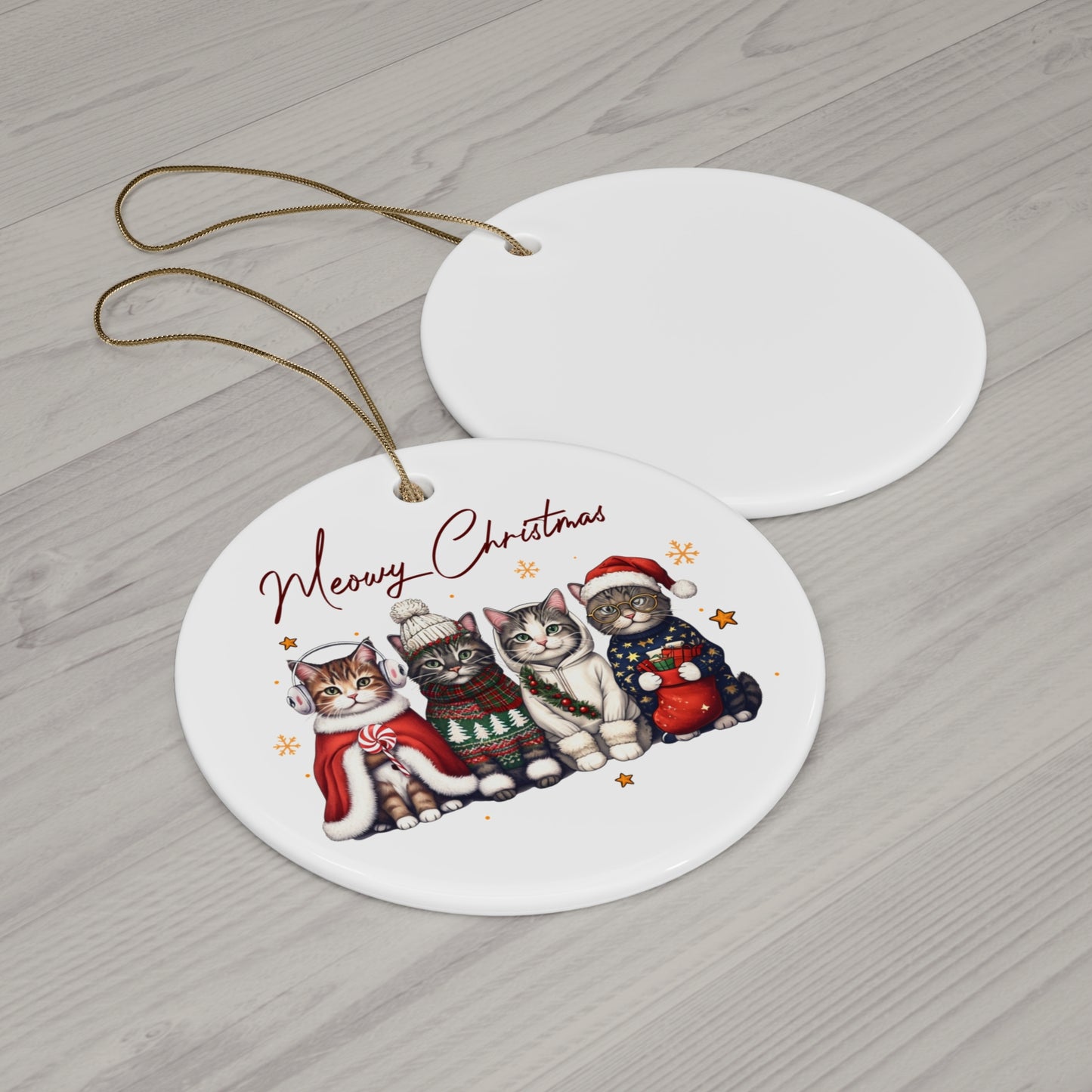 Cat-Themed Holiday Ornament, Ceramic Ornament, Merry Christmas Decor, Pet Lover Gift, Christmas Tree Decoration, Holiday Keepsake