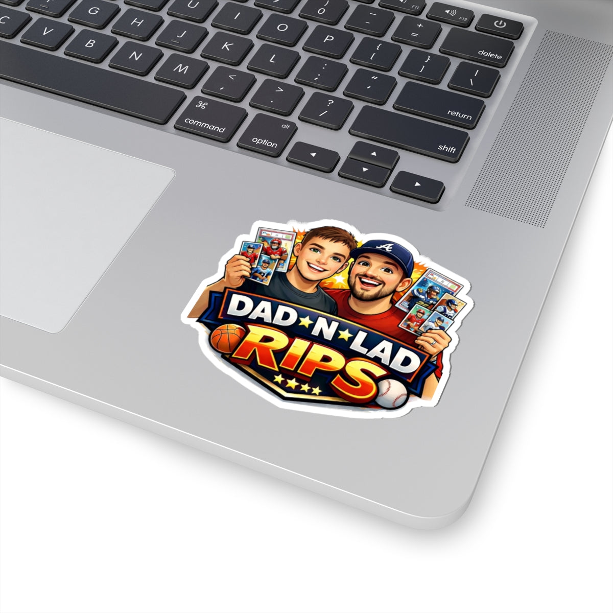 Dad N Lad Rips Sports Sticker — Baseball & Basketball Trading Card Design (Kiss-Cut)