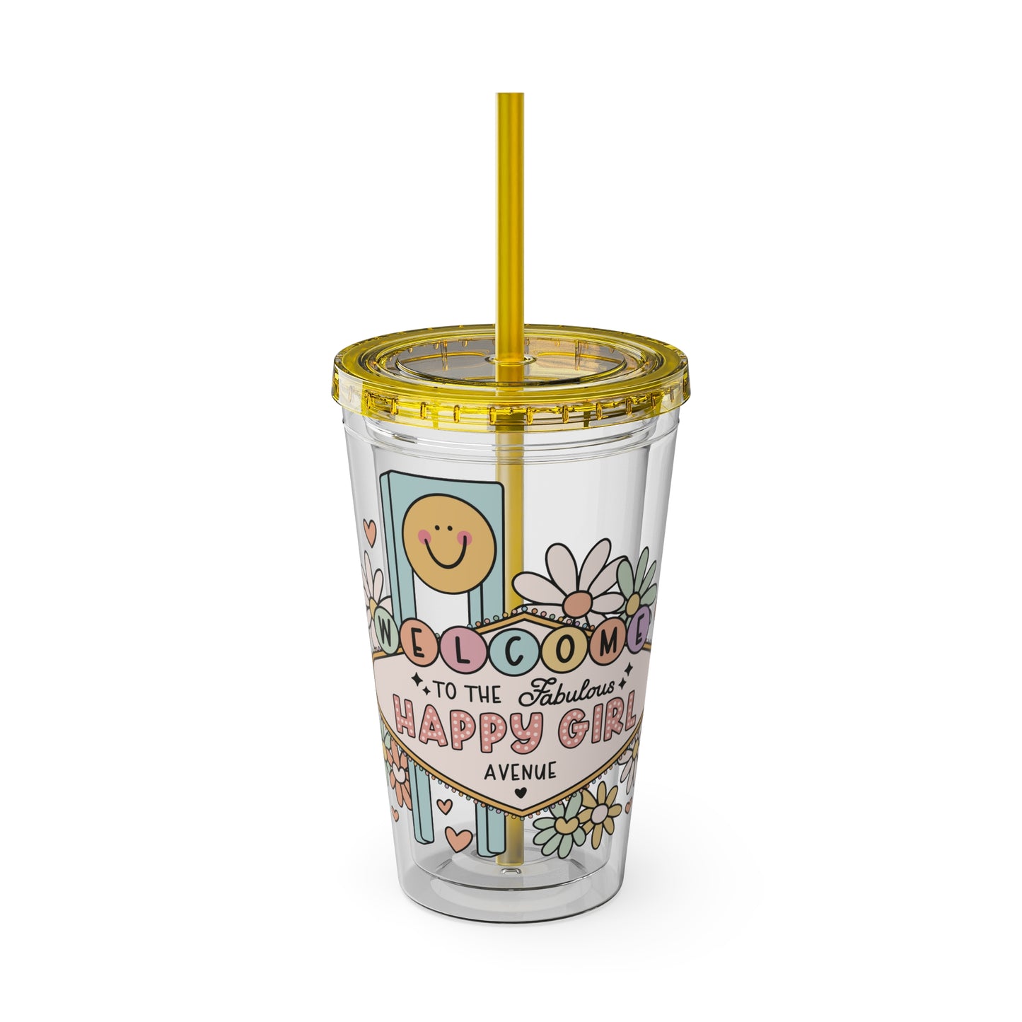 Happy Girl Sunsplash Tumbler with Straw, 16oz