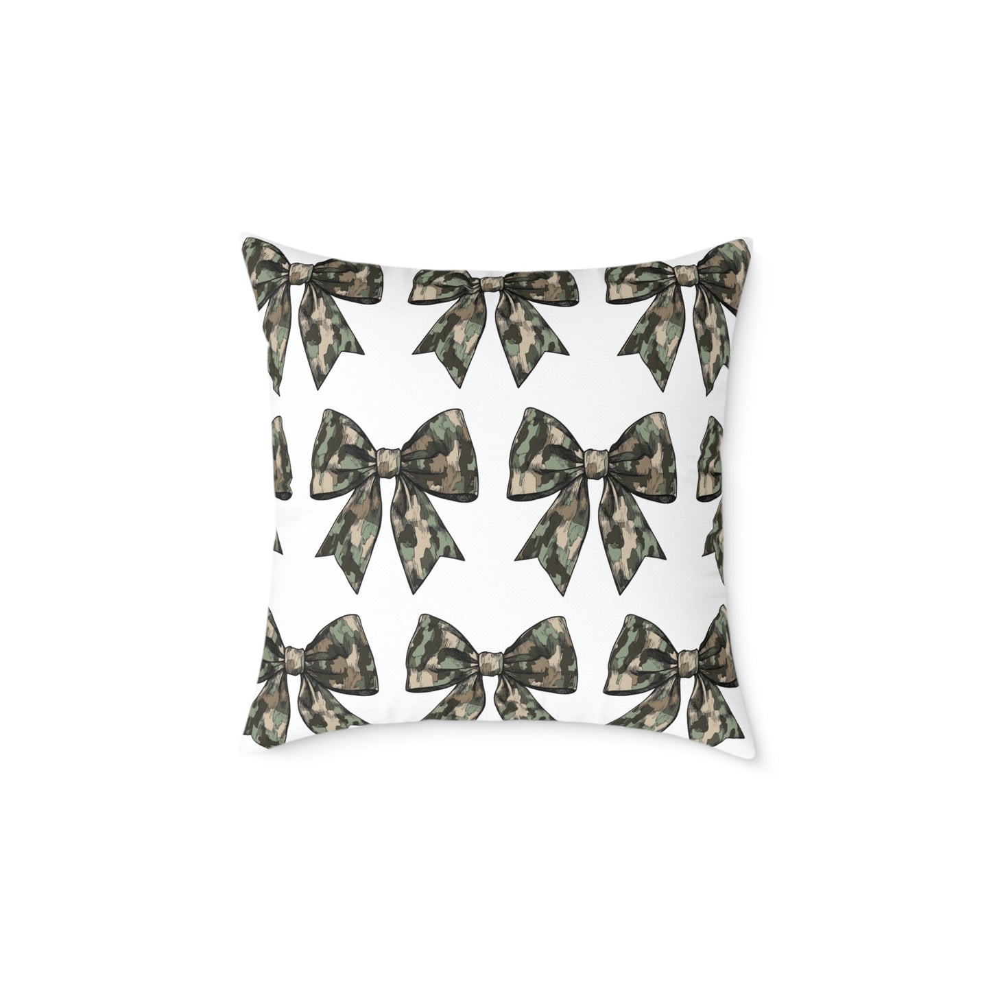 Croquette Camo Bows Square Poly Canvas Pillow