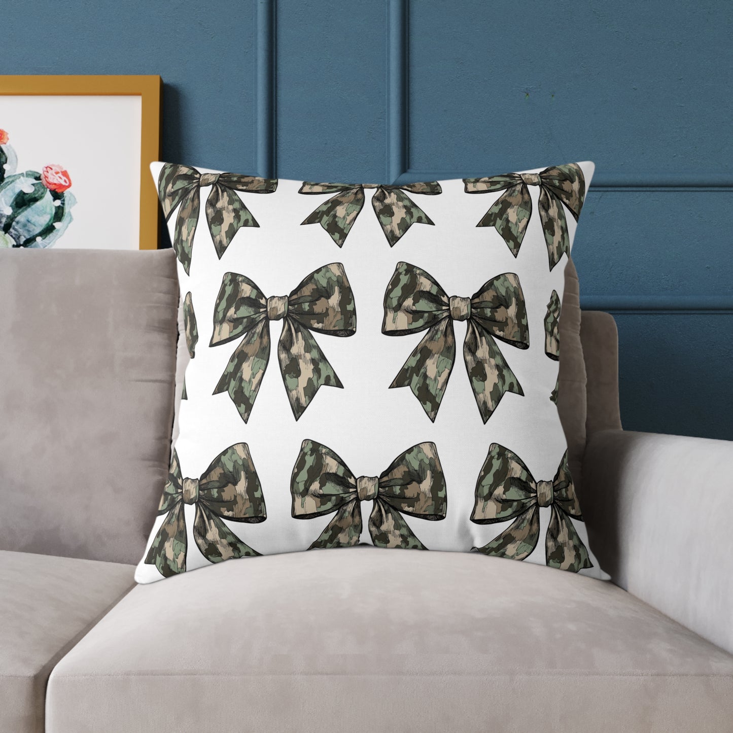 Croquette Camo Bows Square Poly Canvas Pillow