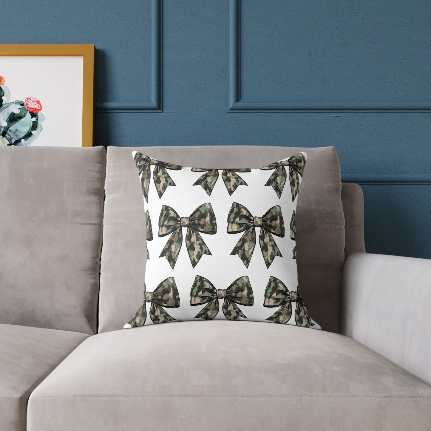 Croquette Camo Bows Square Poly Canvas Pillow