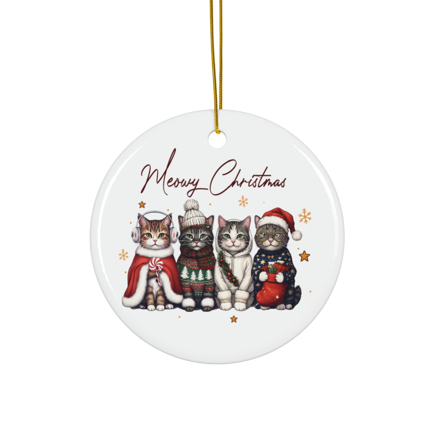 Cat-Themed Holiday Ornament, Ceramic Ornament, Merry Christmas Decor, Pet Lover Gift, Christmas Tree Decoration, Holiday Keepsake