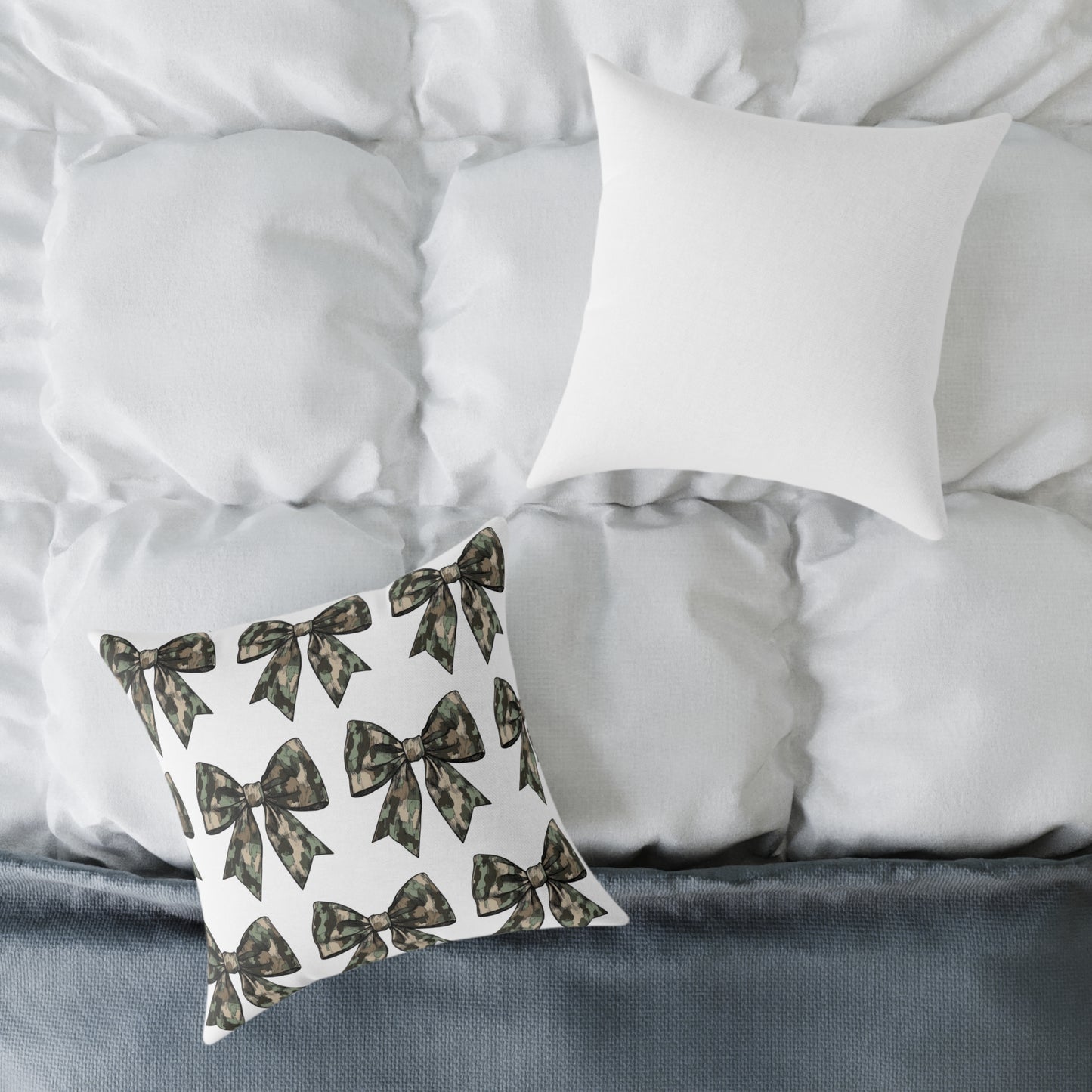 Croquette Camo Bows Square Poly Canvas Pillow
