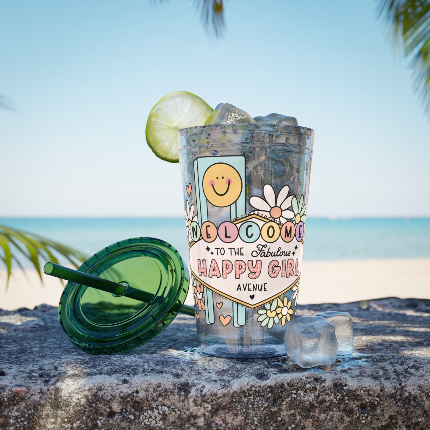 Happy Girl Sunsplash Tumbler with Straw, 16oz