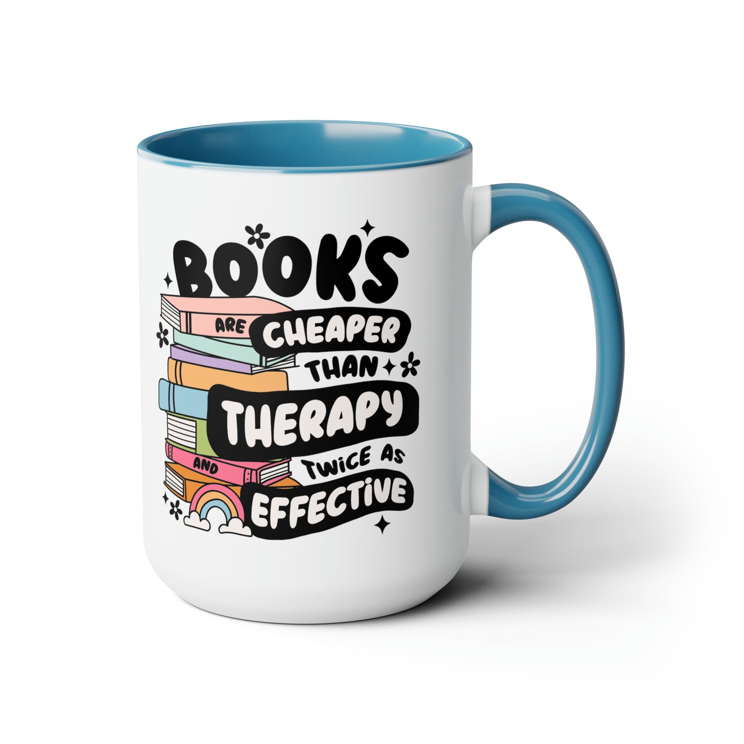 Books, Cheaper Than Therapy Two-Tone Coffee Mugs, 15oz