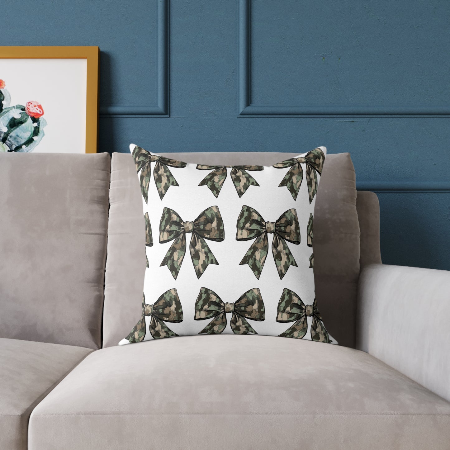Croquette Camo Bows Square Poly Canvas Pillow