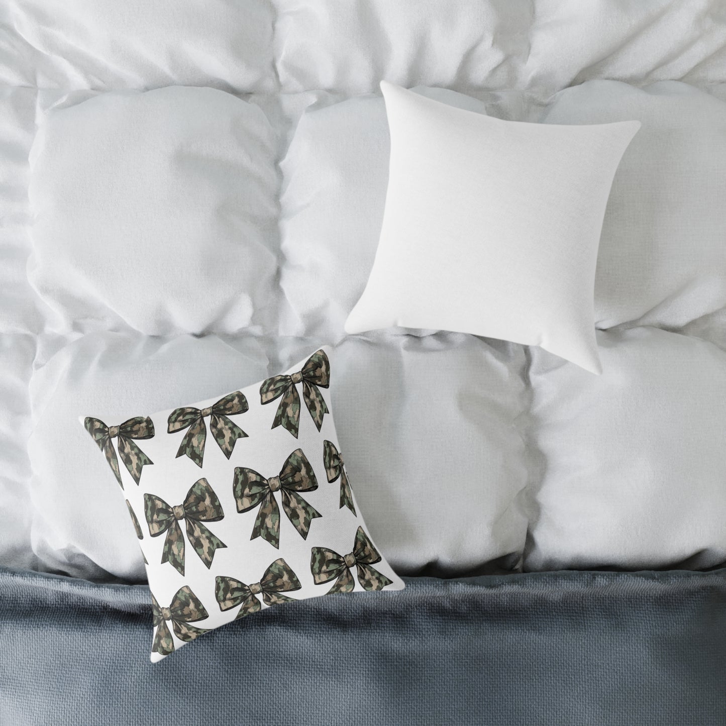 Croquette Camo Bows Square Poly Canvas Pillow