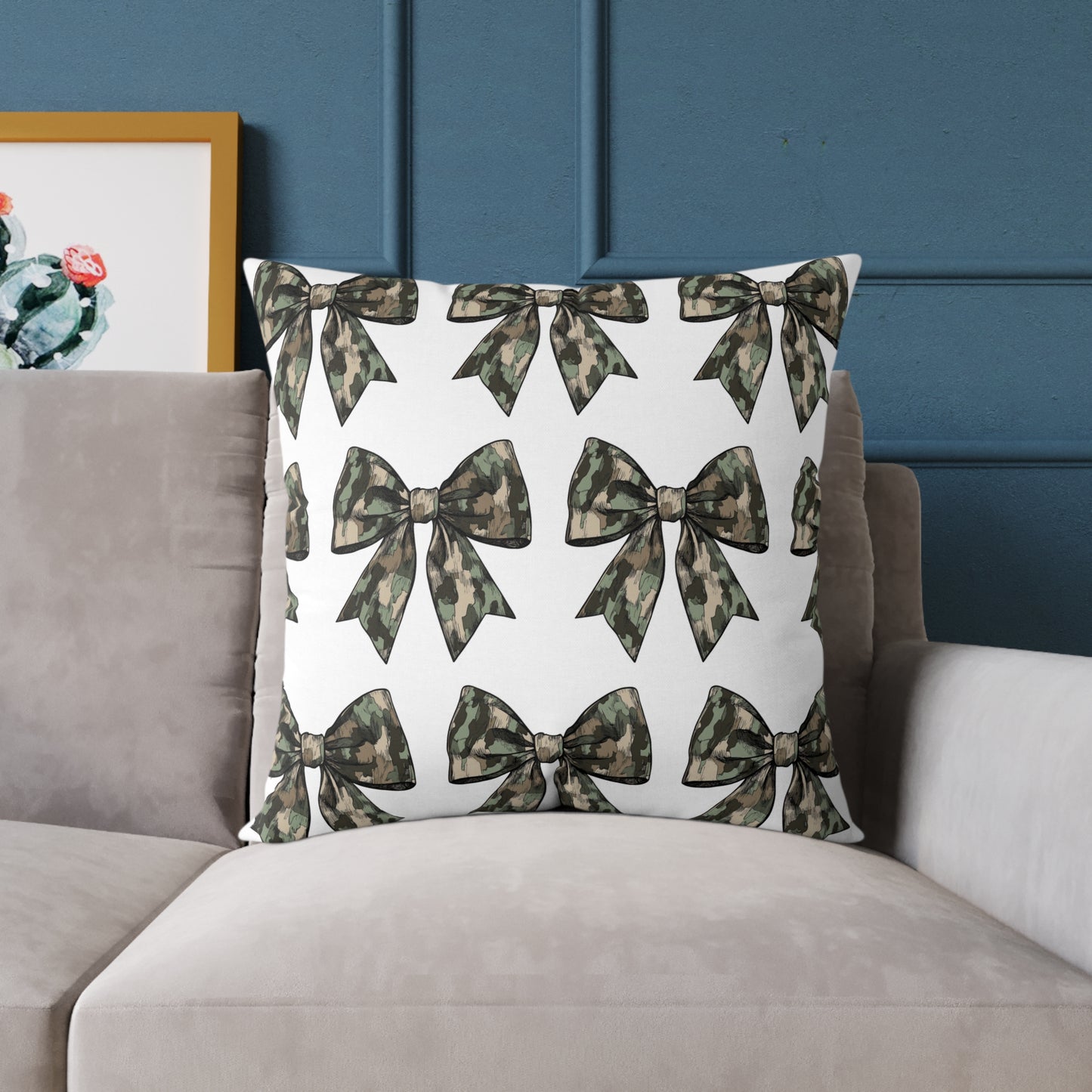 Croquette Camo Bows Square Poly Canvas Pillow