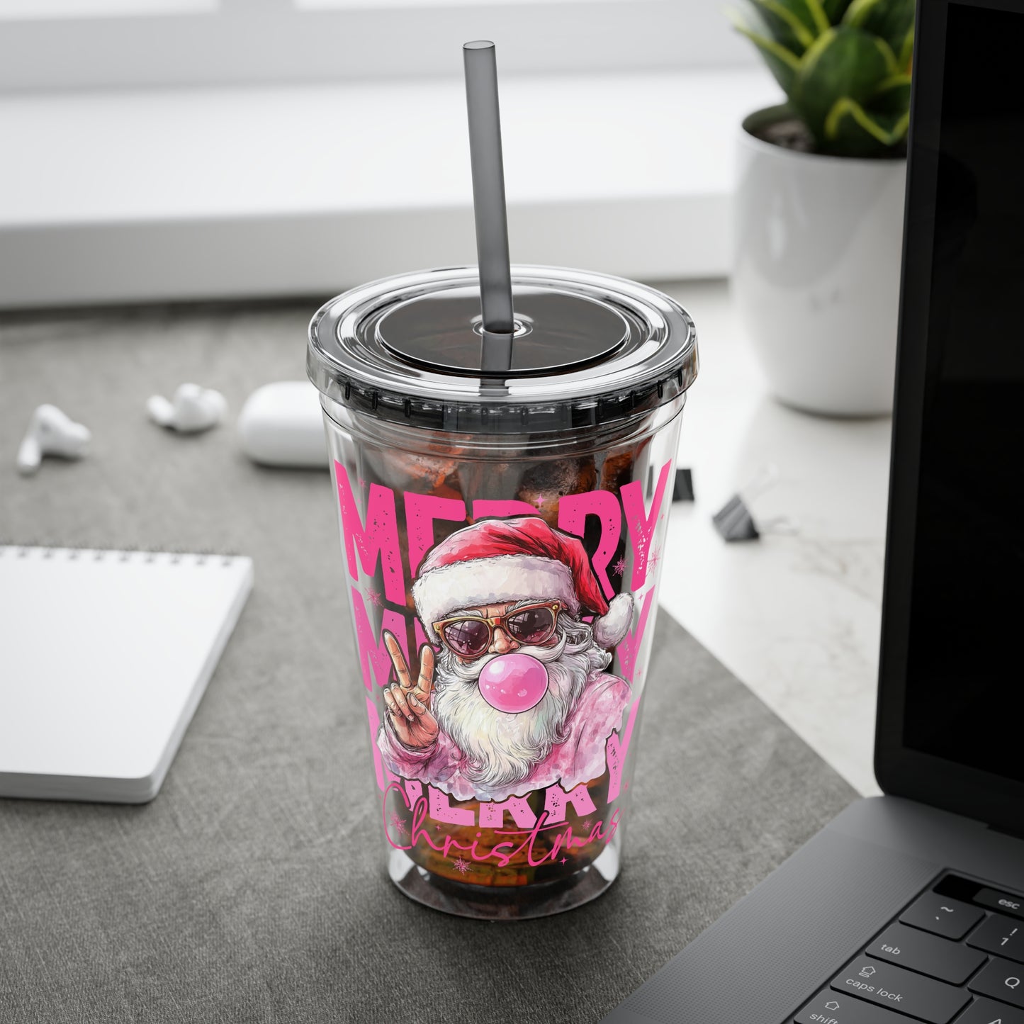 Merry Santa Sunsplash Tumbler with Straw, 16oz