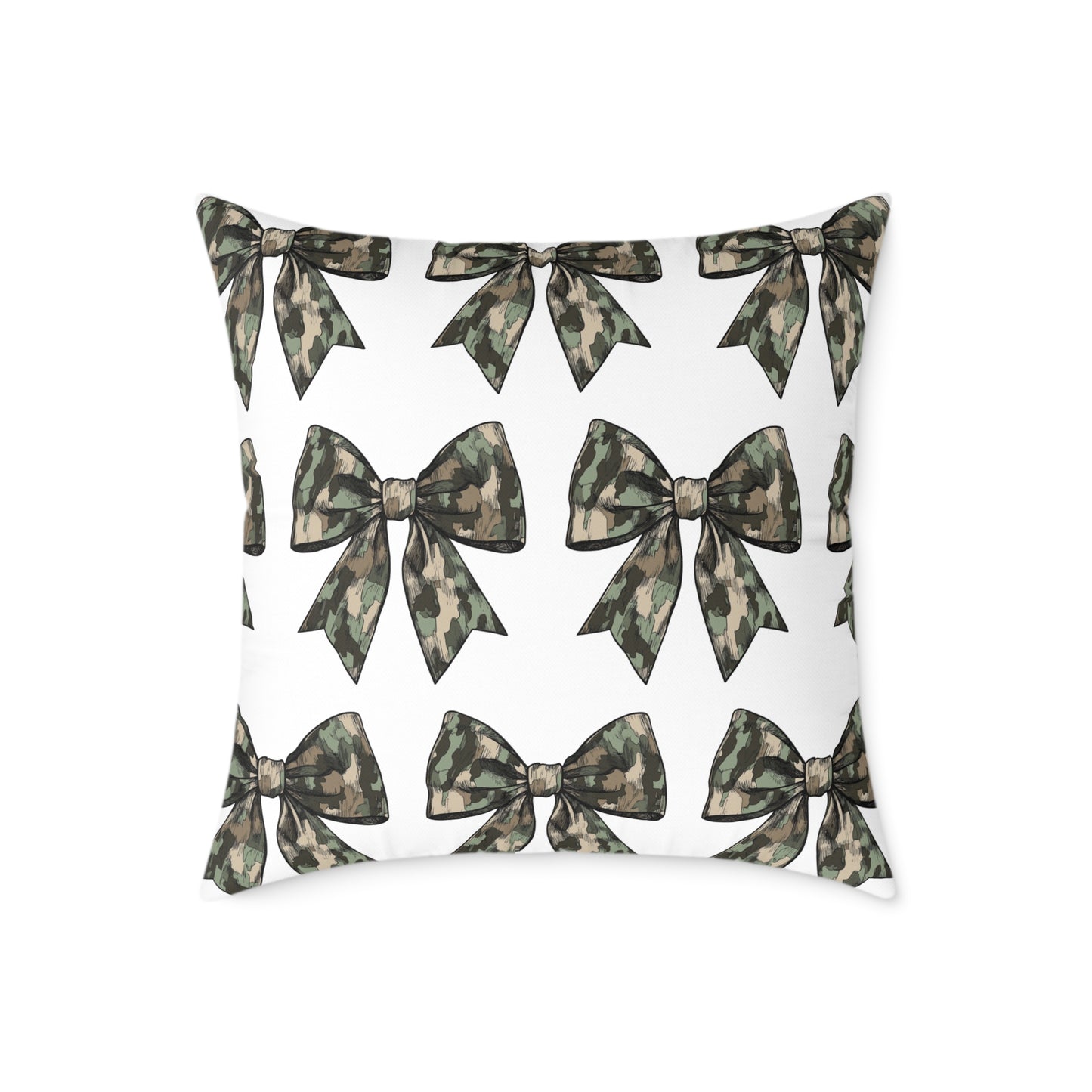Croquette Camo Bows Square Poly Canvas Pillow