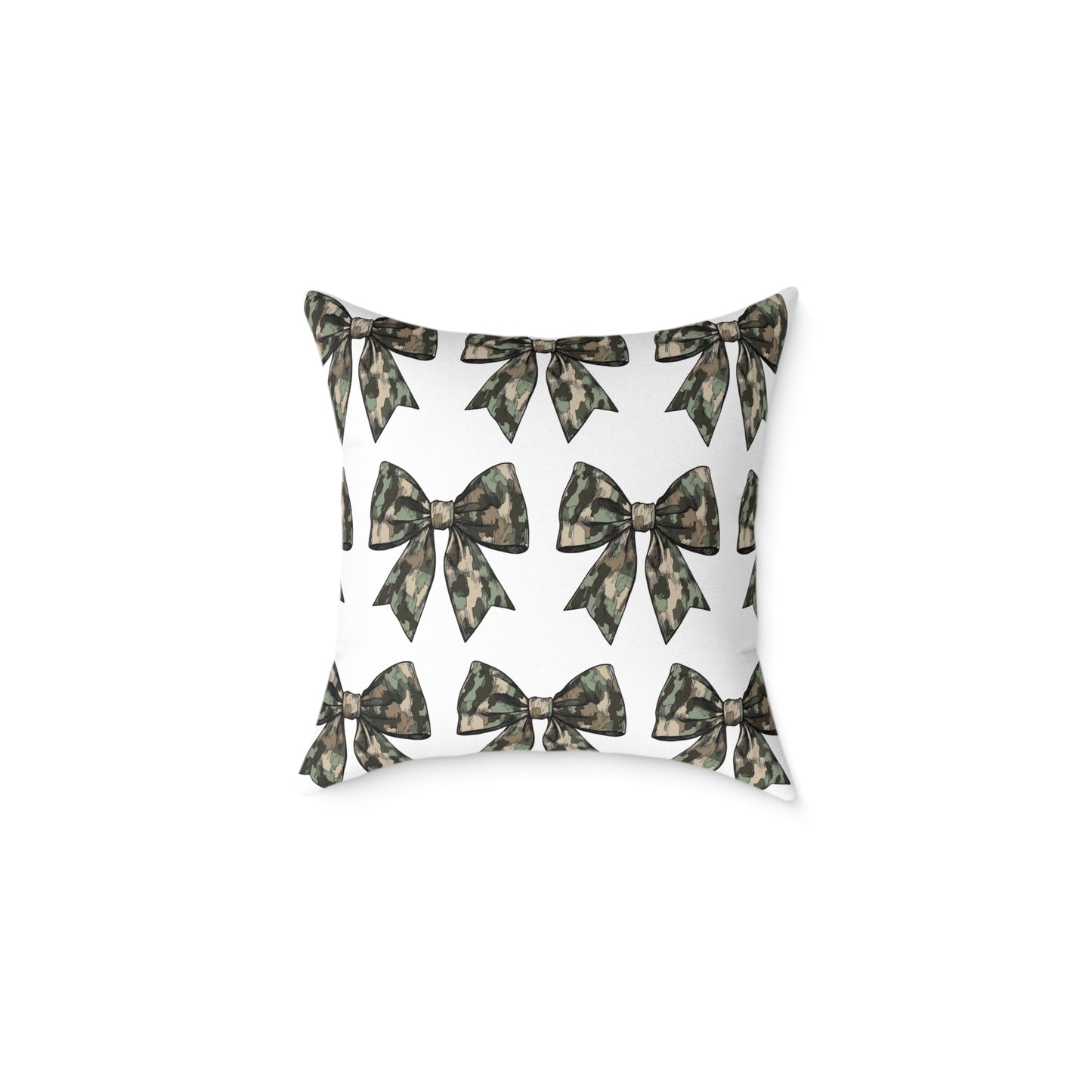 Croquette Camo Bows Square Poly Canvas Pillow