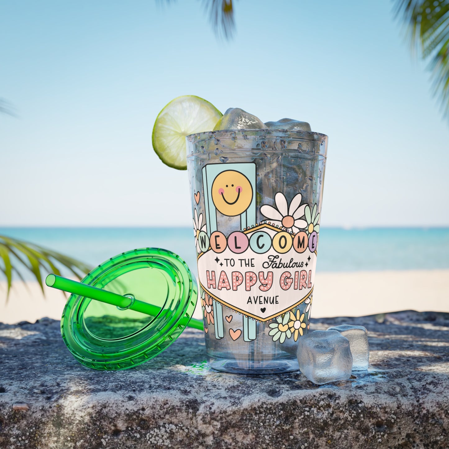 Happy Girl Sunsplash Tumbler with Straw, 16oz