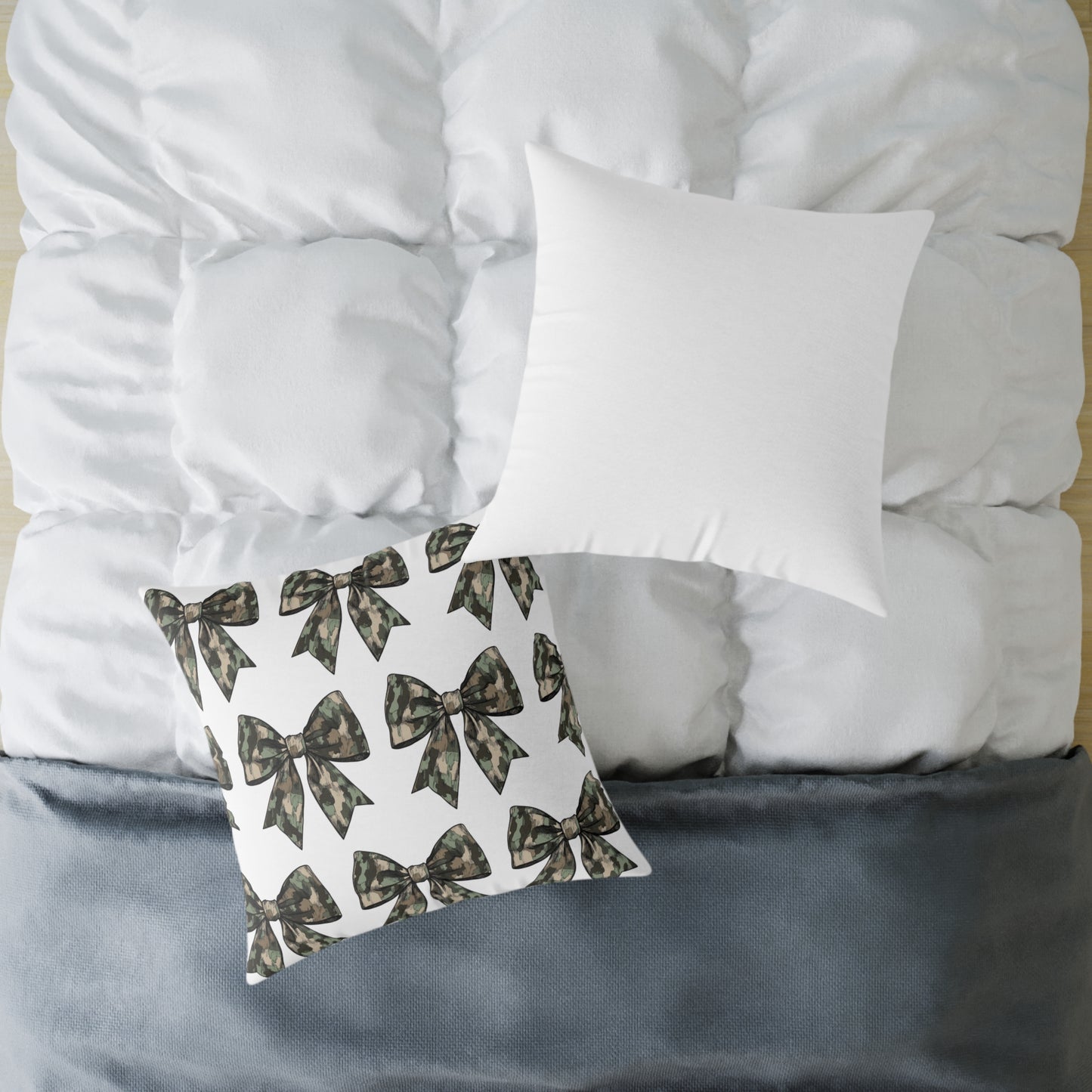 Croquette Camo Bows Square Poly Canvas Pillow