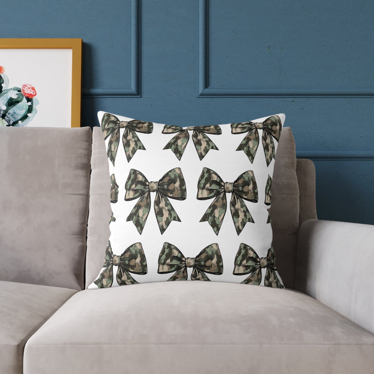 Croquette Camo Bows Square Poly Canvas Pillow
