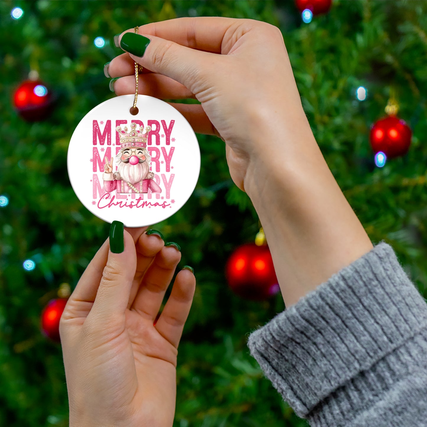 Merry Christmas Ceramic Ornament, Holiday Decor, Gift for Tree, Festive Keepsake, Seasonal Decoration