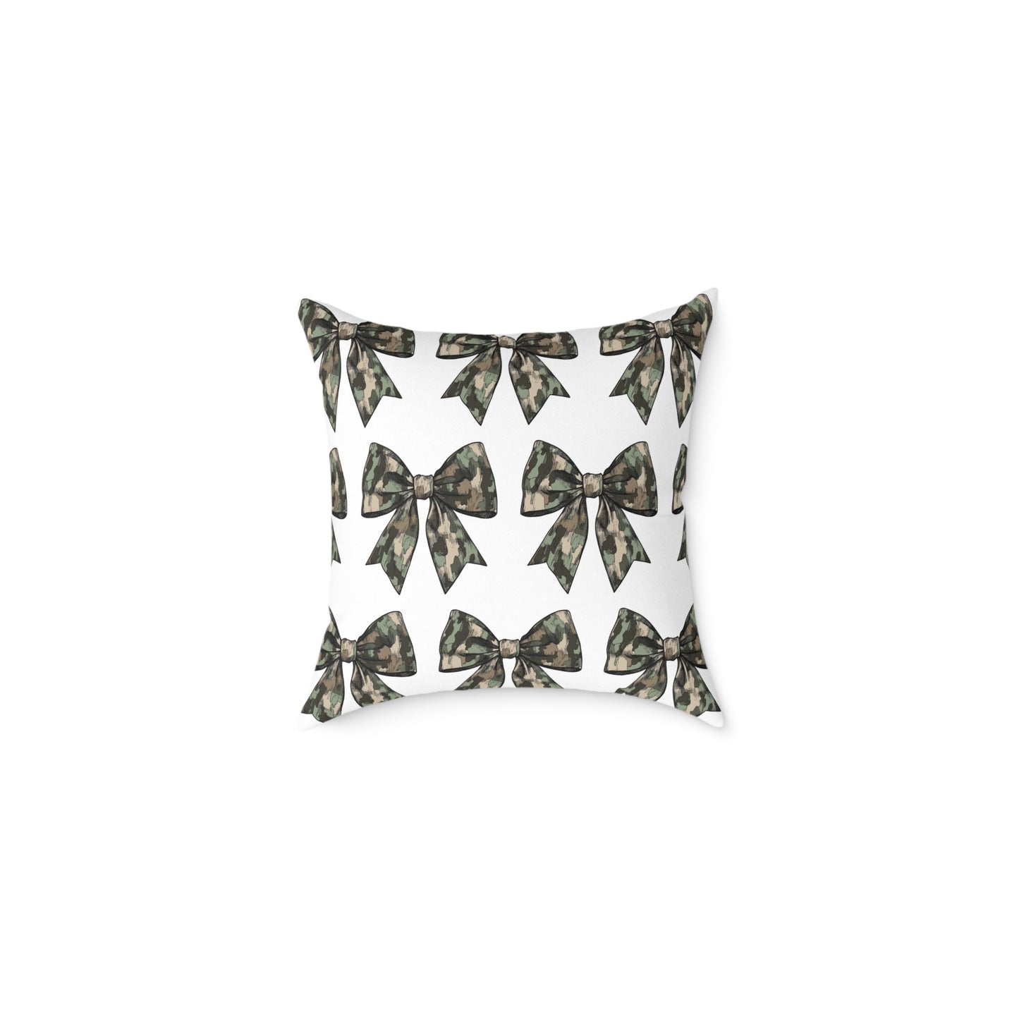 Croquette Camo Bows Square Poly Canvas Pillow