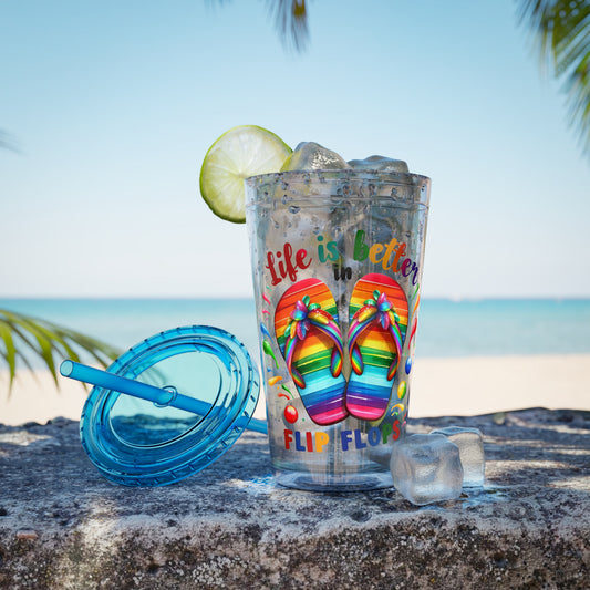 Life is Better in Flip Flops Sunsplash Tumbler with Straw, 16oz