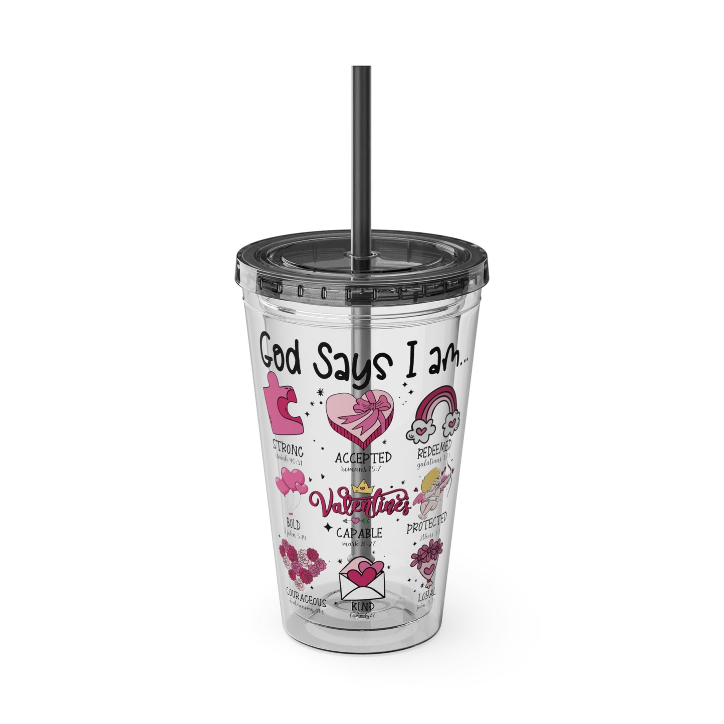 God Says I Am Sunsplash Tumbler with Straw, 16oz