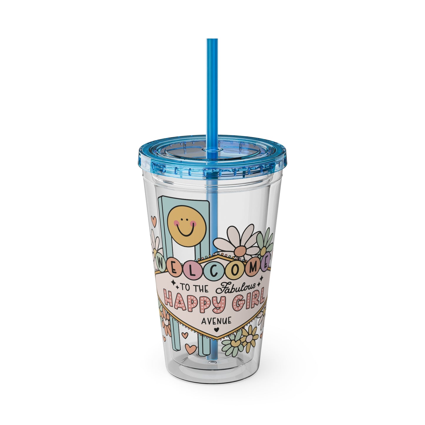 Happy Girl Sunsplash Tumbler with Straw, 16oz