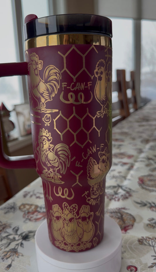 Farmhouse Chicken 40 oz Tumbler | Laser Engraved Rooster Cup | Sassy Farm Girl Gift
