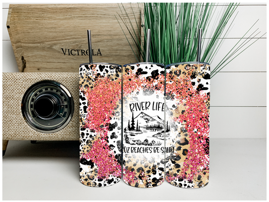 Fire Glitter River Life Tumbler
